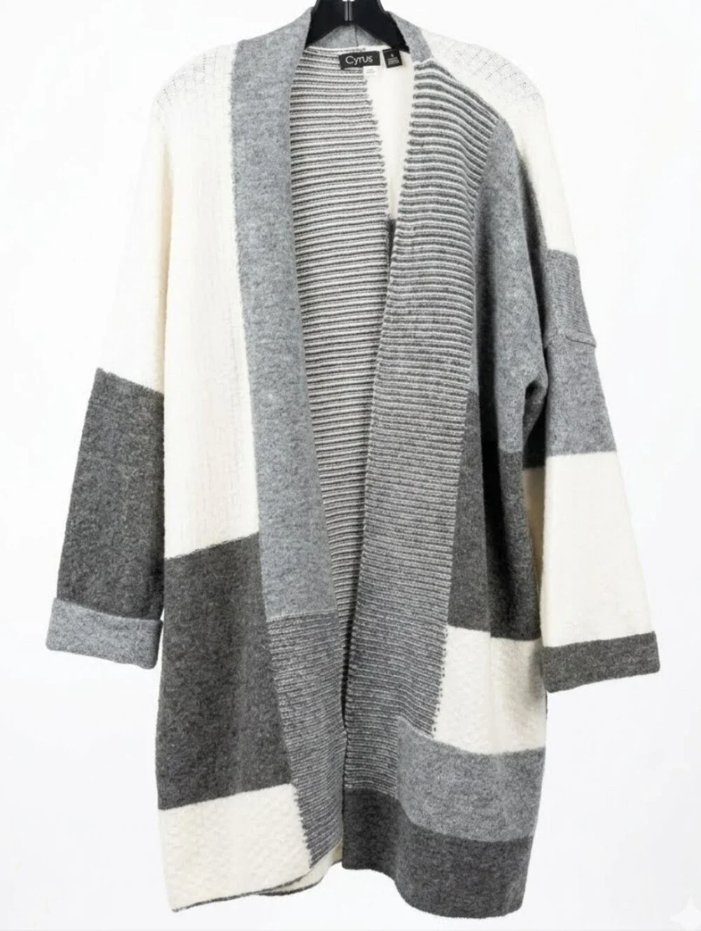 Clotheshead Colorblock Open-Front Cardigan Sweater - Gray/White XL